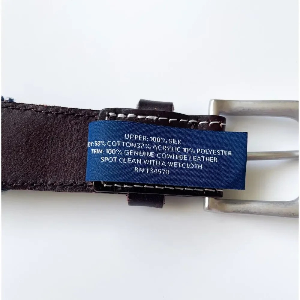 Vineyard Vines Preppy Holiday Silk and Canvas Belt Christmas Tree Size 32 Waist